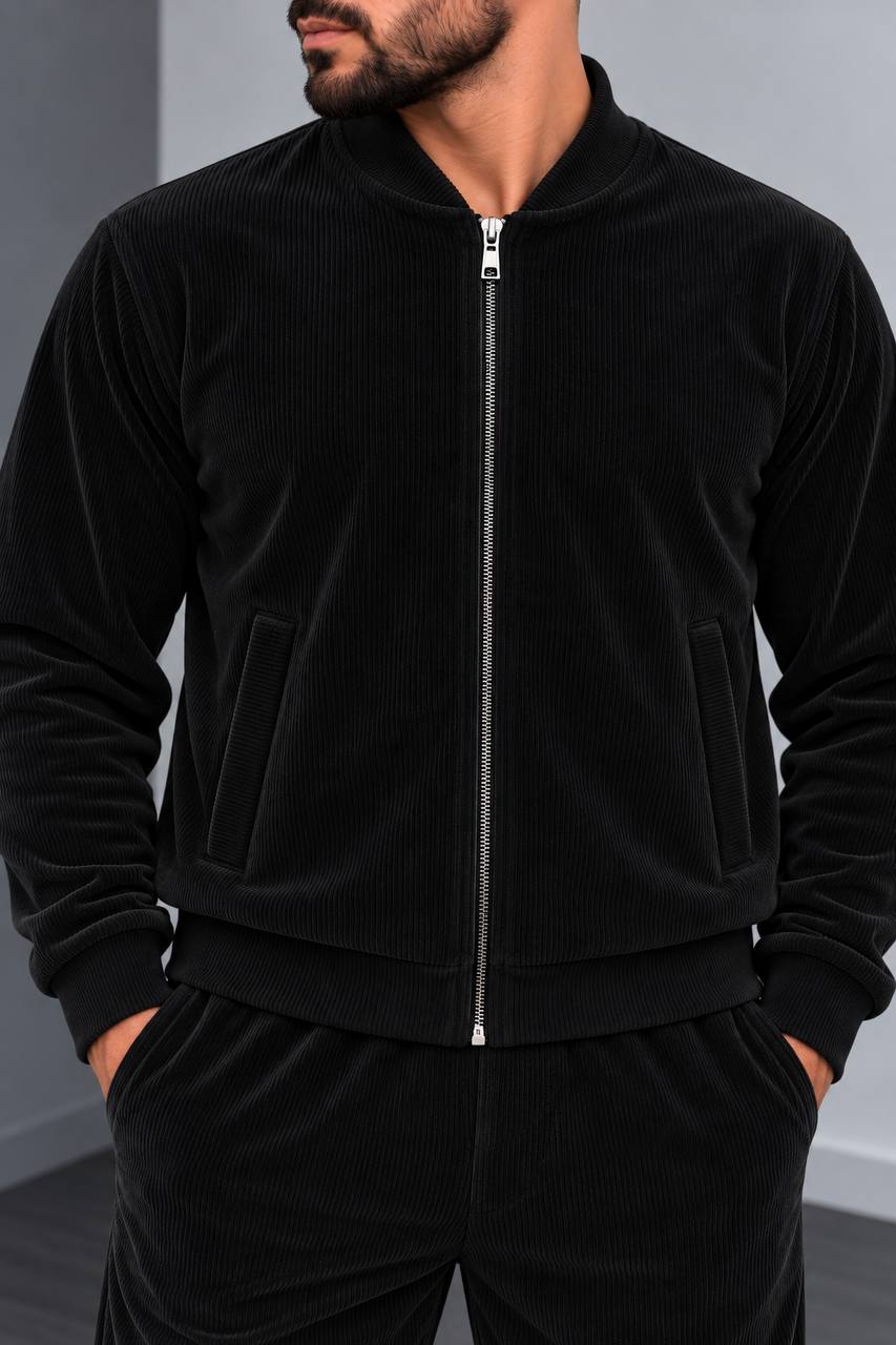 Чоловічий костюм з дуже якісного замшу на дайвінгу · Чорний · Деталь